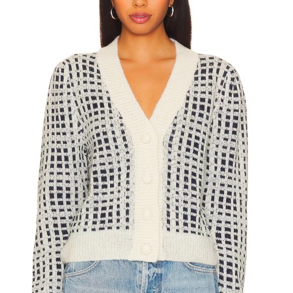 Nation LTD Inez Femme Alpaca Wool Cardigan In Prep School Blue White Size Small